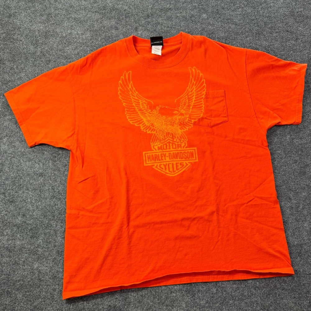 Harley Davidson Cherokee NC T Shirt Mens XL Orange Eagle Pocket Biker 2018